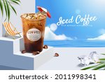 3d iced coffee ad template with ... | Shutterstock .eps vector #2011998341