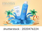 3d summer sunscreen ad template.... | Shutterstock .eps vector #2020476224