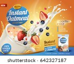oatmeal ad  with milk splashing ... | Shutterstock .eps vector #642327187