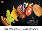 jumping burger ads  delicious... | Shutterstock .eps vector #763284904