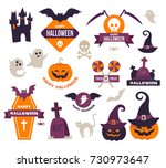 collection of happy halloween... | Shutterstock .eps vector #730973647