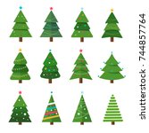 collection of christmas trees ... | Shutterstock .eps vector #744857764