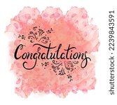 Peach pink background with congradulations written on it, greeting illustration
