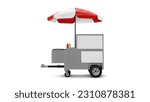 Hotdog cart 3D rendering isolated on white background. Side view.