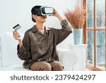 Young woman using virtual...
