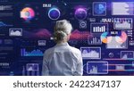 Small photo of Financial advisor expert or trader working with BI business intelligence data chart and graph dashboard making decision for marketing strategy research for success of future LISP business planning.
