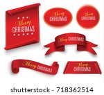 scroll red  merry christmas ... | Shutterstock .eps vector #718362514