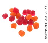 Small photo of drop shape gummies isolated on floor, closeup gummy shot, vitamin D3 gummies