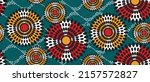 African ethnic traditional green pattern. seamless beautiful Kitenge, chitenge style. fashion design in colorful. Geometric circle abstract motif. Floral Ankara prints, African wax prints.