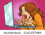 woman typing on laptop keyboard.... | Shutterstock .eps vector #1161357484
