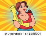 woman in rubber gloves cleaning