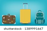 travel luggage set. travel and... | Shutterstock .eps vector #1389991667