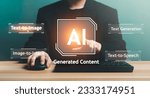Small photo of AI, Artificial Intelligence, AI generated content Concept. Artist Man using AI Art to generate image content. Text to image command prompt generates, technology Business, futuristic transformation.