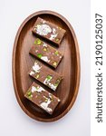 Small photo of chocolate barfi or choco burfi cake, a tweak to indian dessert or sweet for festivals