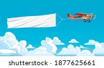 aircraft red with ribbon banner ... | Shutterstock .eps vector #1877625661