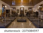 Small photo of Surakarta - Indonesia, October 15, 2023 : Collections of Vintage Bicycle, Penny farthing,high wheel,retro, located at Radya Pustaka museum, Surakarta