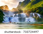 Royalty high quality free stock image aerial view of “ Ban Gioc “ waterfall, Cao Bang, Vietnam. “ Ban Gioc “ waterfall is one of the top 10 waterfalls in the world. Aerial view