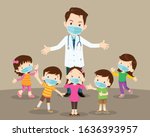 doctor and children wear a... | Shutterstock .eps vector #1636393957