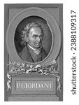 Portrait of Writer Pietro Giordani, Giovanni Silvagni, 1800 - 1853, vintage engraved.