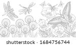 coloring pages. butterflies and ... | Shutterstock .eps vector #1684756744