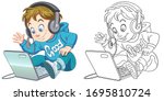 cute boy with laptop. coloring... | Shutterstock .eps vector #1695810724