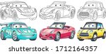 cute cartoon cars. coloring and ... | Shutterstock .eps vector #1712164357