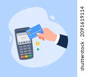 pos terminal with credit card.... | Shutterstock .eps vector #2091619114