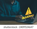 Small photo of System warning alert technology. Incorrect data access, encoding. Computer has problem. Internet and database security. attack from hackers. Protection viruses, spyware. website, message, account.