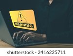 Small photo of System warning alert technology. Incorrect data access, encoding. Computer has problem. Internet and database security. attack from hackers. Protection viruses, spyware. website, message, account.