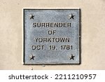 Metal plaque marking the Surrender of Yorktown Oct. 19, 1781