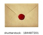 mail envelope or letter sealed with wax seal stamp isolated on white