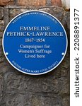 Small photo of WESTON-SUPER-MARE, UK - NOVEMBER 5, 2022: A blue plaque outside the house where suffragette Emmeline Pethick-Lawrence once lived