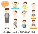 the daily routines of boy ... | Shutterstock .eps vector #1054460174