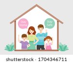 family stays home  stay safe... | Shutterstock .eps vector #1704346711