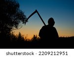 Small photo of grim reaper the death itself scary horror shot of Grim Reaper holding scythe