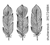 line art feather. brush set.... | Shutterstock .eps vector #391724884