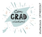 Congratulations on graduation, graduate cap with congradulation lettering in Scandinavian style. Greeting card for graduation party.