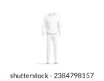 Blank white sport costume with hoodie and pants mockup, isolated, 3d rendering. Empty sportswear costume for trainer mock up, front view. Clear tracksuit outfit with sweatshirt and pants template.