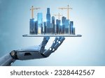 Small photo of Smart city with 3d rendering robot with development city