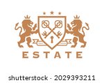 luxury lion key estate logo.... | Shutterstock .eps vector #2029393211