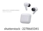 Realistic Detailed white 3d Wireless Headphones Technology Device. Vector illustration of Bluetooth Earbuds in Charging Case. Vector 3D render