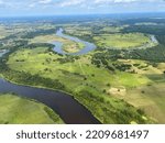 aerial photo menandering river from above 