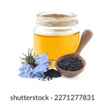 Small photo of Black cumin oil on white background