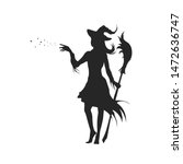 Black Silhouette Of Witch With...