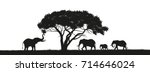 black silhouette of elephants... | Shutterstock .eps vector #714646024