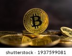 Bitcoin BTC Cryptocurrency Coins. Stock Market Concept.
