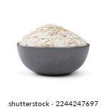 Small photo of For Namkeen Chivda snacks, raw flattened rice, thick or thin rice flakes, or Aloo Poha for Indian breakfast, all served in a bowl. Against a white background, alone.
