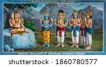 Small photo of Kadirampura, Karnataka, India - November 4, 2013: Sri Murugan Temple. Colorful painting on which other Hindu gods plead with Lord Shiva to name general to defeat demon Surapadman.