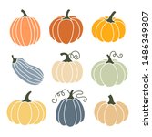 pumpkin of various shapes and... | Shutterstock .eps vector #1486349807