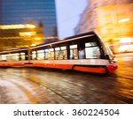 Modern tram in motion blur, Prague city, Europe